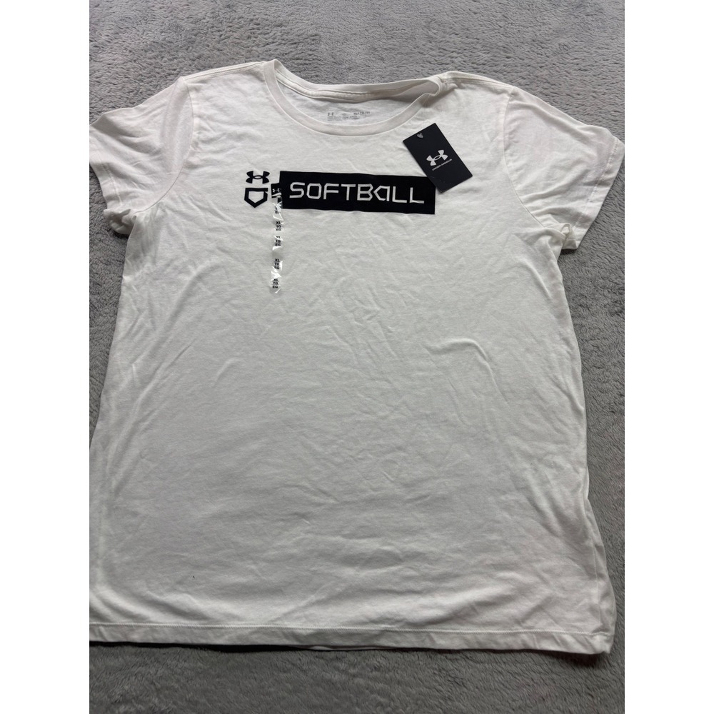 Under Armour Womens White Softball Bar Graphic T-Shirt XL 1377616-100 NWT